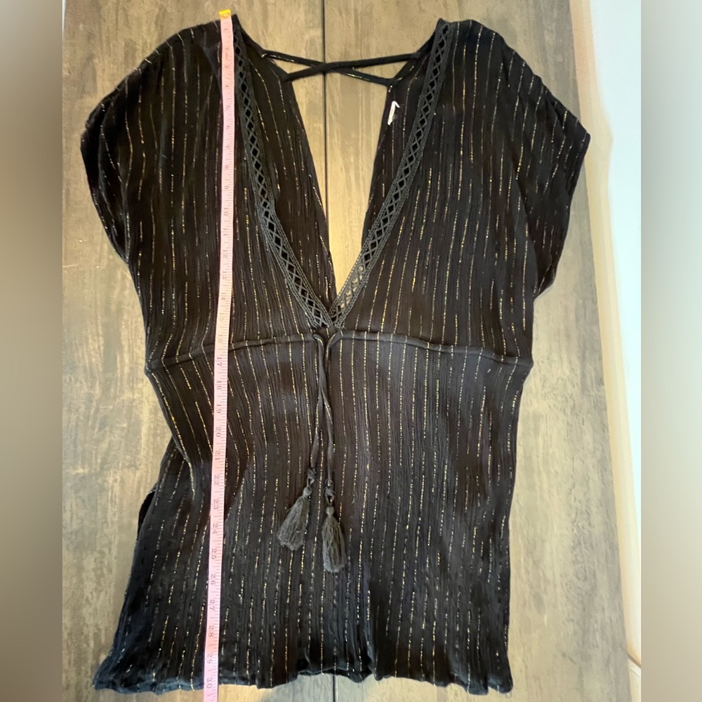 💜 Xhilaration - Black & Metallic Gold Swim Beach Coverup Dress - Deep V - Small - Picture 8 of 8